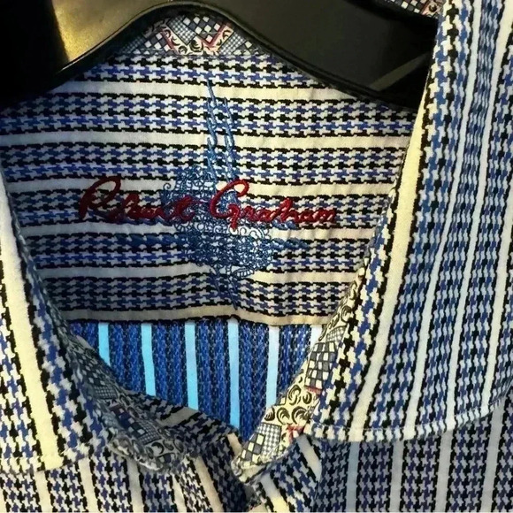 Robert Graham Mens Button Down Shirt Multicolored  Striped Flip Cuff Size Large - Picture 3 of 13